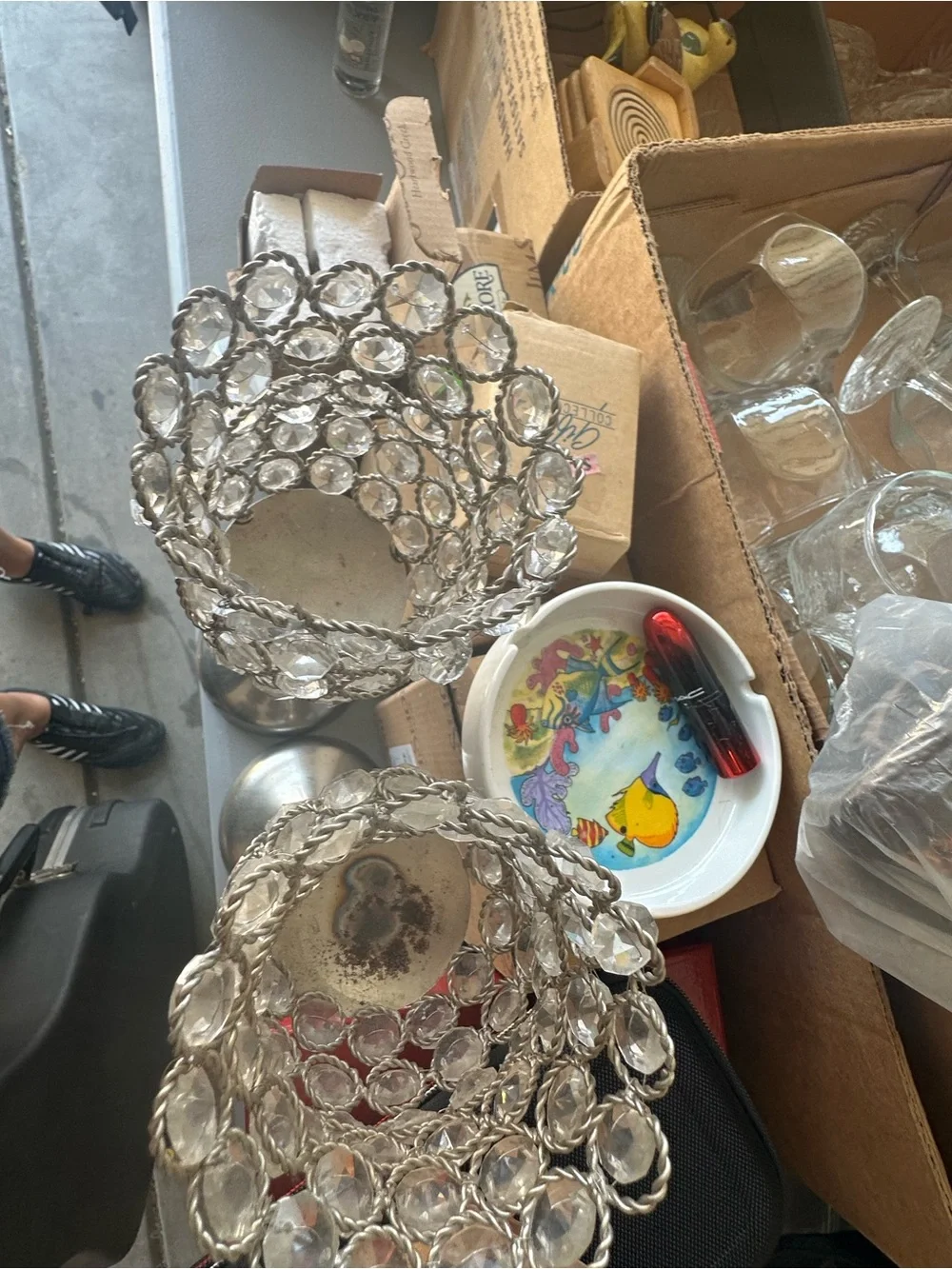 Crystal Accent Candle Holders - Silver (Pair)